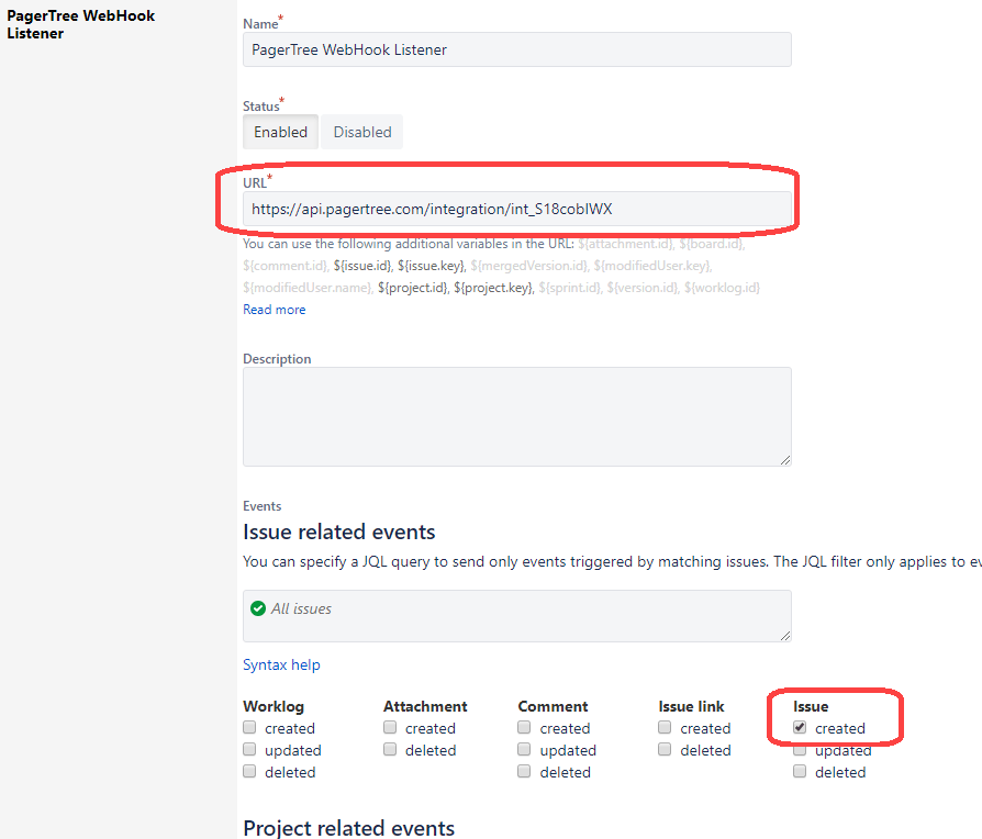 Jira PagerTree Webhook Configuration